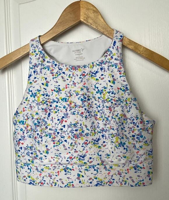 Old Navy Active Other - Old Navy Active Whit Multicolored Paint Specks Racerback Sports Bra Size Medium